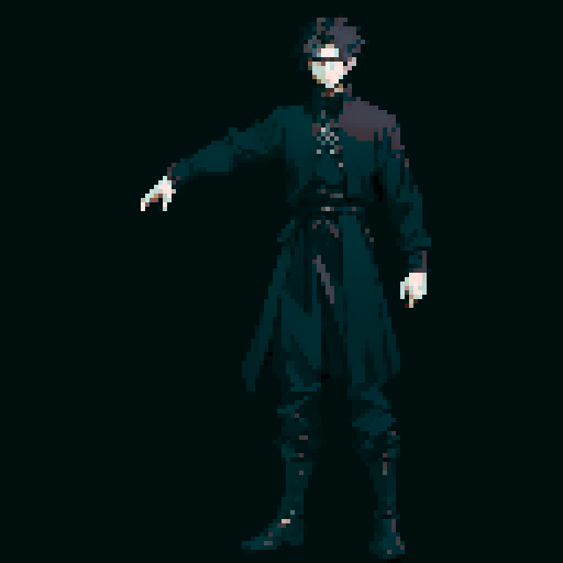 male character, black clothing, neutral pose