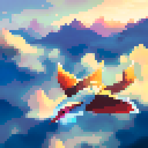 bird soaring high above a vibrant, sunset-drenched landscape, its majestic wings spread wide as it gracefully glides through the golden, painted sky