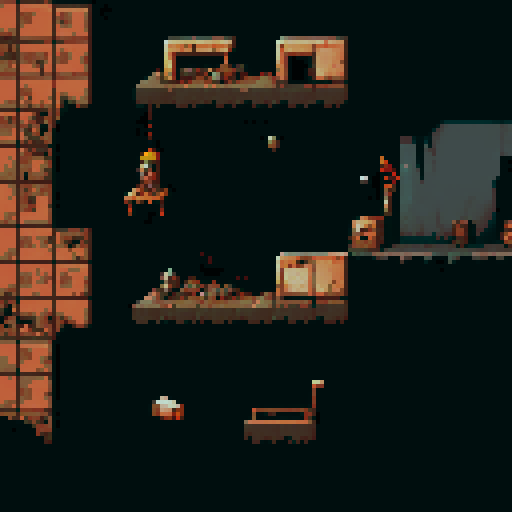Create a tileset for an abandoned factory overrun by virus-infected animatronics that exterminated its human occupants. Depict decay, danger, and chaos with broken machinery, flickering lights, and remnants of the virus. Include damaged crates, shattered windows, ominous shadows, and viral traces. Use dark, desaturated tones for a foreboding atmosphere.