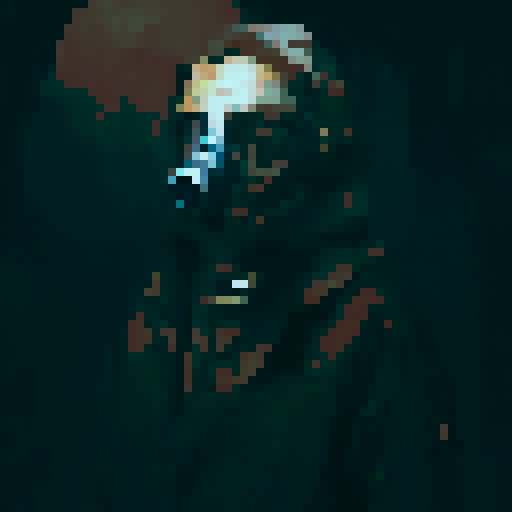 man in trench coat outside on a rainy day wearing gas-mask