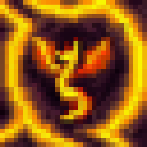 Ninetails fox, fiery orange fur, nine tails swishing around, surrounded by autumn leaves, skillfully drawn in 32x32 pixel art.