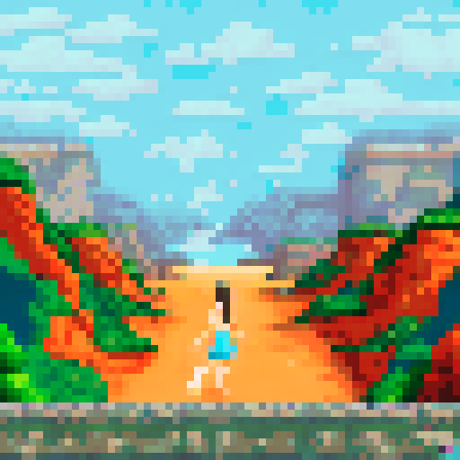 sexy girl, coy smile, naked, big boobs, pixel art, sRGB, background, landscape