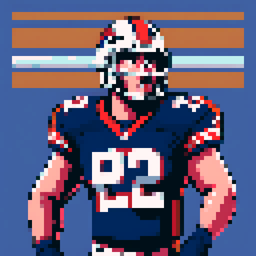 nfl football player, profile view, forward-facing, wearing jersey, no helmet, game icon style, 32x32 pixel art, sRGB, skillful expression, close-up portrait