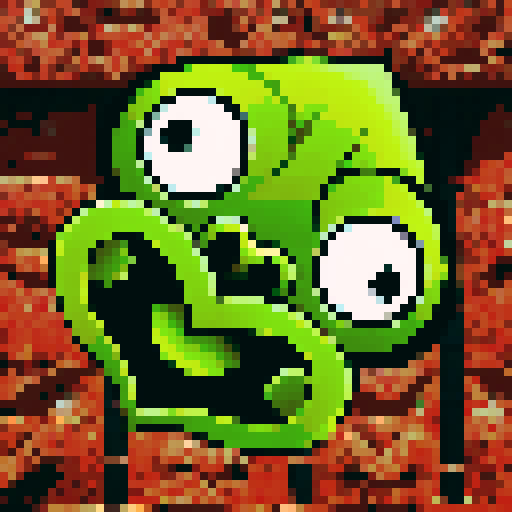 A twisted green Hei Tiki head, wide-eyed and contorted, exuding a mix of mischief and madness, stylized with bold lines and exaggerated features with dark brown māori carving background. 