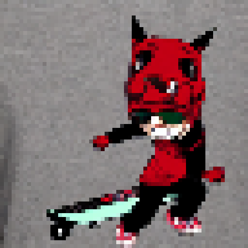 I want a dog on a skateboard. The dog's wearing a red t-shirt.