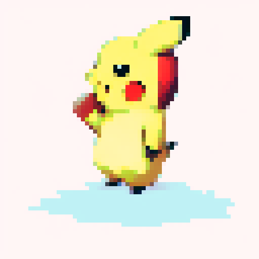 A single sprite of Pikachu from Pokemon, on a plain white background. Facing forward with a plain expression.