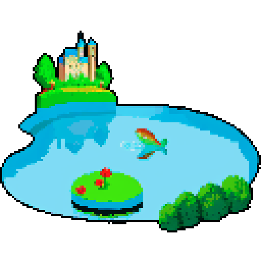 Trout relaxing in pond, castle in background