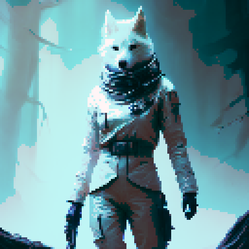 White wolf in a dark forest