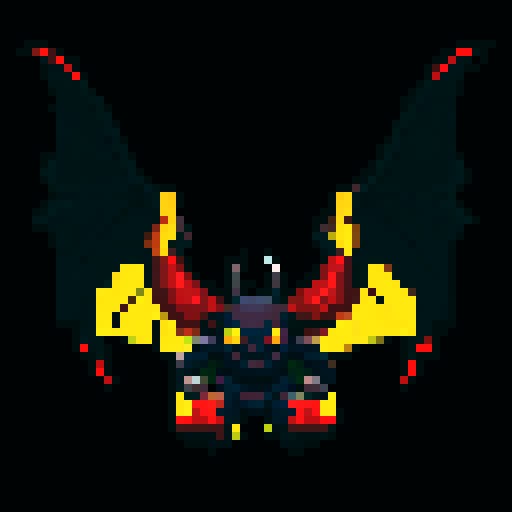 A towering demonic figure with massive horns, sharp claws, and large bat-like wings. Its dark red skin is covered in glowing runes and it has piercing yellow eyes. It exudes a powerful and sinister aura. No background.