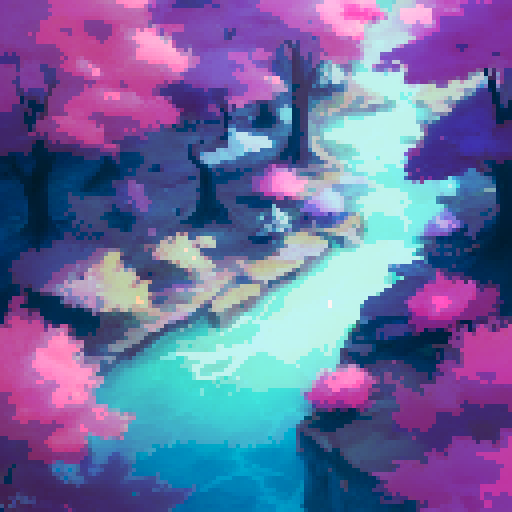 Mystic forest, vibrant purple palette, ethereal mist, towering trees, flowing waterfalls, hidden pathways, enchanting glow, surreal landscape, mesmerizing portrait