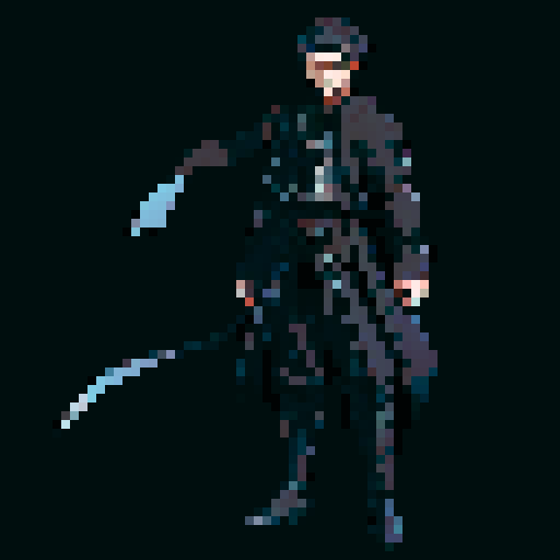 male character, black clothing, neutral pose