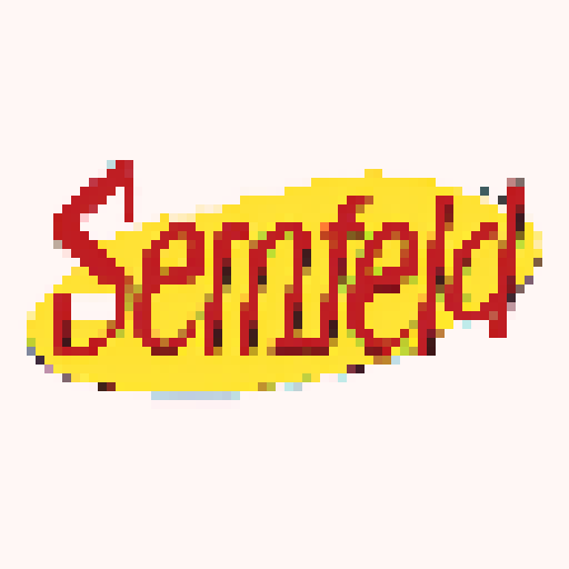 Seinfeld logo, colorful, retro, pixelated, sRGB