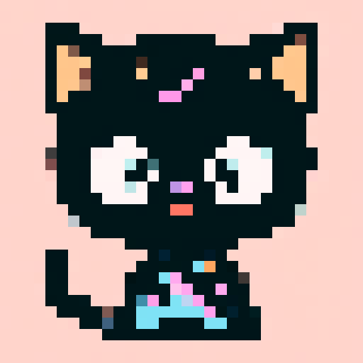 Cat, playful, vibrant colors, pixelated fur, expressive eyes, whiskers, paws, tail, retro video game style, 8-bit graphics, animated movement, dynamic poses, nostalgic vibes, low-resolution, sRGB color palette, detailed pixel art, lively and energetic, pixel sprites, iconic feline charm, whimsical atmosphere