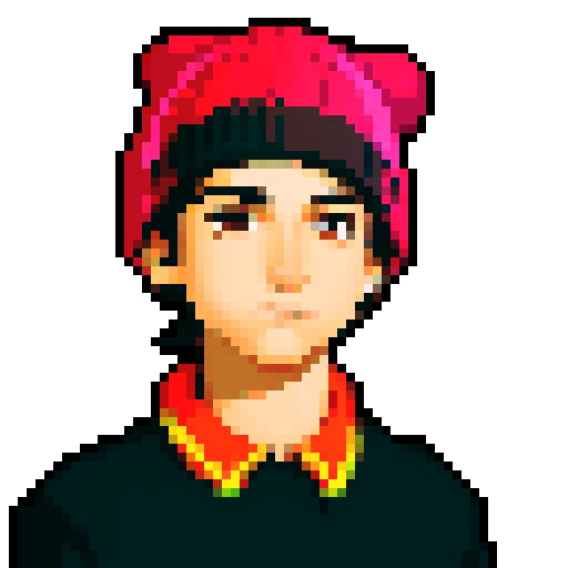 portrait, sprite art, eccentric young man, mexican american, british, cute, beanie