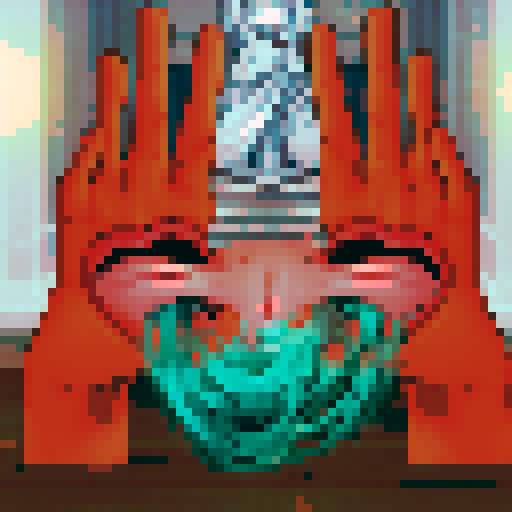 Hand monsters with mouths, entwined tongues and saliva