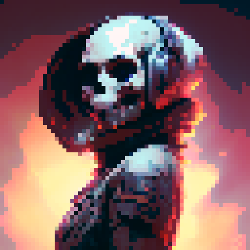 bold, fierce, yet slightly adorable skull with a semi-profile, featuring glowing eyes