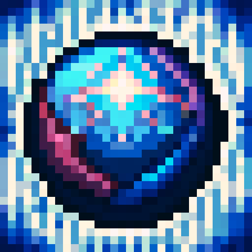 water droplets, ripples, shimmering, blue hues, skill symbol, aquatic theme, pixelated, detailed shading, focused gaze, serene expression, dynamic lighting, glossy texture, vibrant colors, intricate details, small canvas, high contrast, captivating design