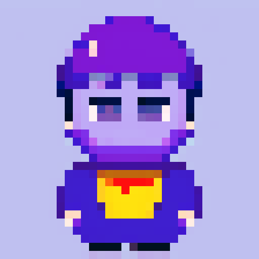Purple guy, flirty look, pixel art, sRGB