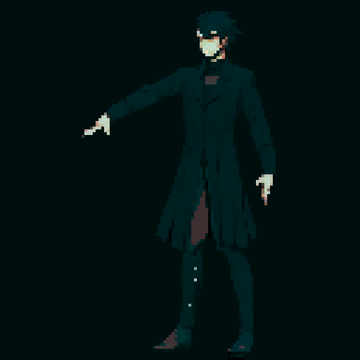 male character, black clothing, neutral pose