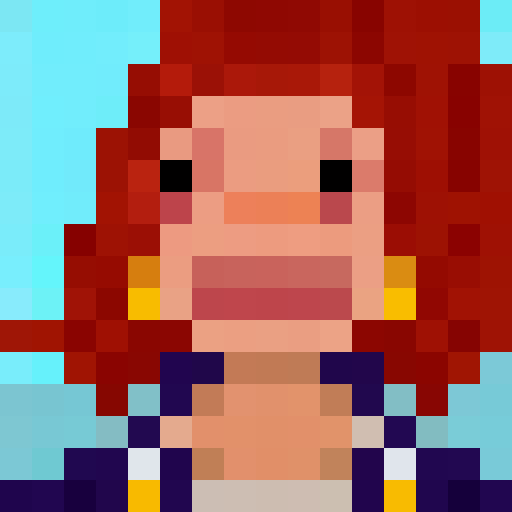 Sweet-faced mango with big eyes, blushing cheeks, and a cute smile in a 16x16 pixel portrait.
