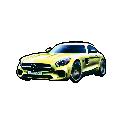 Photorealistic whole Mercedes-Benz AMG GT , three-quarter view, right front wheel, clean background, sRGB colors, pixel art style