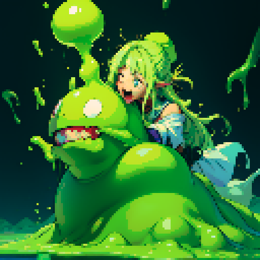 slime surging up around someone, slime engulfing a hero, slime consuming a hero, hero getting engulfed by slime