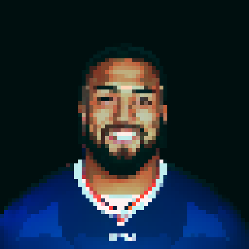 nfl football player, profile view, forward-facing, wearing jersey, no helmet, game icon style, 32x32 pixel art, sRGB, skillful expression, close-up portrait