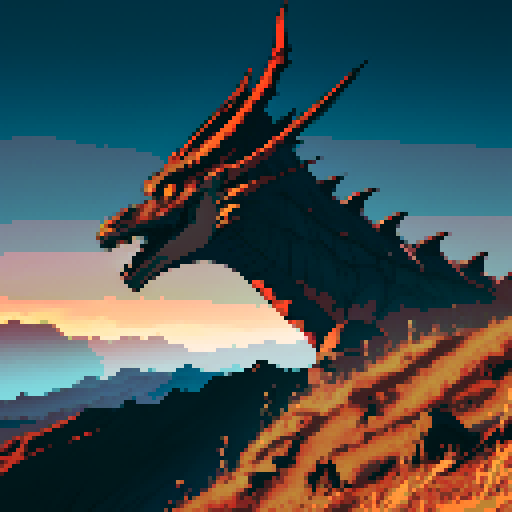 giant evil dragon in the distant horizon, overlooking a ruined and dark landscape