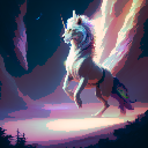 unicorn archetype, majestic and ethereal, with a flowing mane and a spiraling horn, surrounded by luminescent moonlight in a mystical meadow, evoking the enchanting ambiance of a fantasy RPG with a lion tale