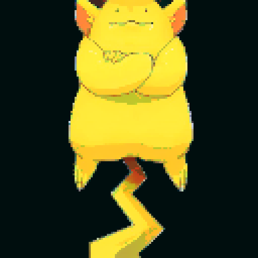 A yellow, electric-themed rodent with large, pointed ears and a thick, zigzag lightning tail that curves upward to support its weight. The character stands confidently on its tail, arms crossed, wearing a detailed captain's hat with a bold insignia. Viewed from behind and slightly to the right, it gazes at a 60-degree angle. The scene is a grassy field with a vibrant, cloudy sky, emphasizing an adventurous, heroic tone.