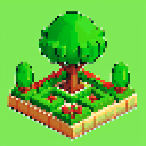 topiary plant, isometric asset, decorative pot, art nouveau garden, pixel art, sRGB