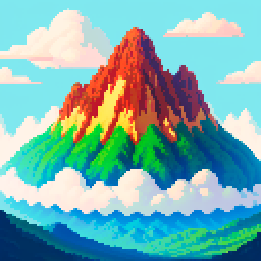 A beautiful glorious mountain coming from the earth but engulfed in clouds at its bottom and on the sides