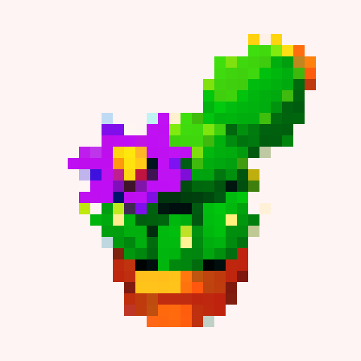 cactus with purple flower on top, close up, game icon, white background
