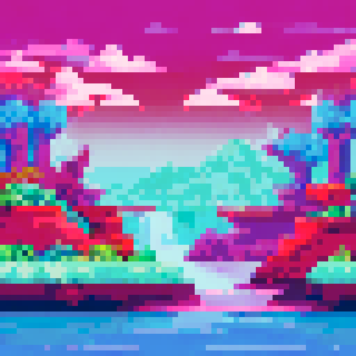 Two people standing in front of aquarium, vibrant coral, colorful fish, flowing water, bubbling air stones, pixelated rocks, serene background, lush greenery, underwater landscape