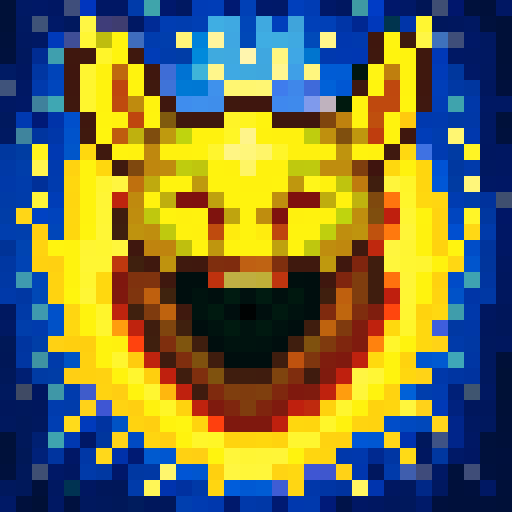 Summon Animal Spell Game Icon, vibrant colors, pixelated, expressive eyes, fierce expression, magical aura, intricate details, stylized fur, dynamic pose, glowing runes, enchanting backdrop, fantastical creature, captivating composition, skillful brushwork, attention-grabbing design, whimsical charm, immersive art style