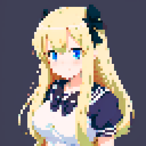 anime, girl, teenager, long hair, blonde, ribbon, large breasts, sailor uniform, school, blue eyes, smile, shy, blush, anime style, black outlines