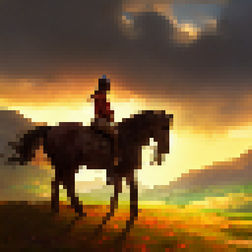 Rohan's vast grasslands stretch to the horizon, dotted with galloping horses and armored riders, as the sun sets behind the mountains, casting a warm, orange glow on the medieval castle in the distance, all depicted in a realistic, oil painting style.