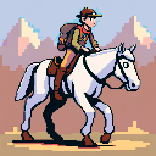 a fast moving scout on a small horse surveying with binoculars