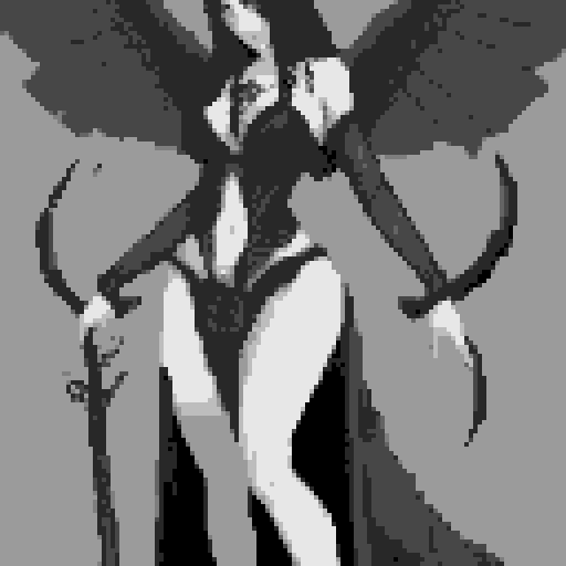 lustful succubus, skin tight lace, deep v-neck crop top, demonic scythe, pixel art, sRGB