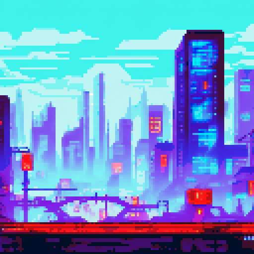 cyborg scavenger, rusty pipes, neon signs, towering skyscrapers, flickering holograms, abandoned vehicles, polluted air