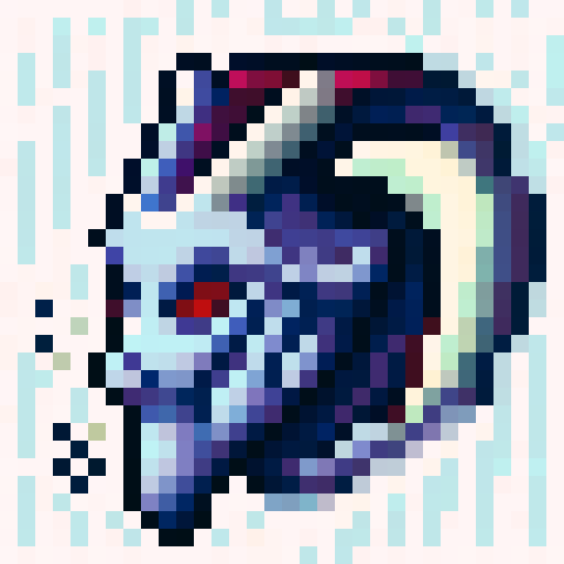 8 bit Pixel Art with a white background in the form of a mask with a pose facing right and shaped like a goat demon