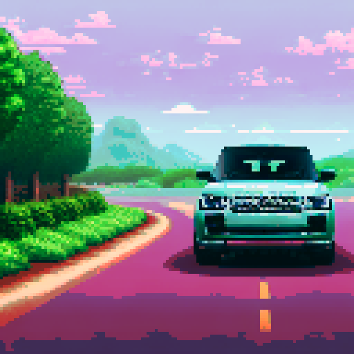 Photorealistic, centered Land Rover Range Rover in a three quarter view, right wheel in front, clean background, pixel art style with sRGB colors
