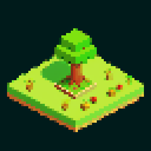 Isometric view, giant pineapple/tree hybrid, halfway in ground, no shadows, limited to 6 colors, pixel art, sRGB