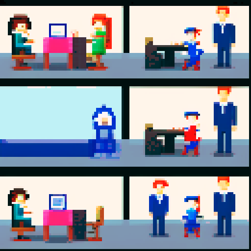 An image that represents the suspension of an employment contract, with two people in suits. Another image that represents the termination of an employment contract. Another image that represents the modification of a contract, also with people in suits. And a last image that represents the modification, suspension and termination of an employment contract