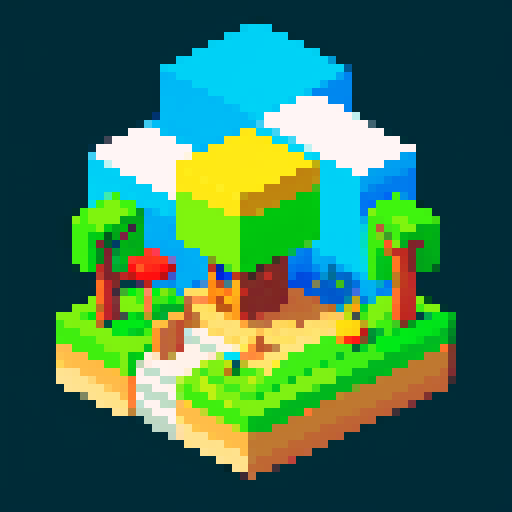 A pixel machine, on a landscape background