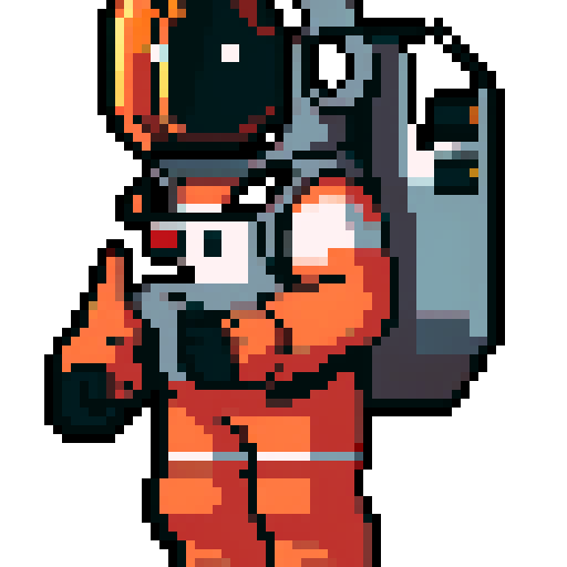 Pixel art of a astronaut in a white spacesuit, standing upright, retro-style 16-bit, 32x32, simple design for a space survival game, white color with black visor, no background, transparent edges.