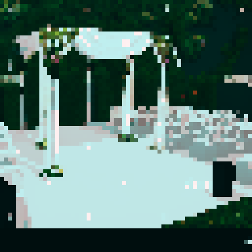 white cloth chuppah, at a Jewish wedding, against a black background, in a flat color, pixel art style, emphasizing sRGB