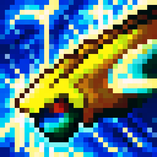 Skill art, close up, portrait, vibrant colors, detailed shading, game icon, 32x32 pixel art, sRGB, dynamic pose, fantastical creature, glowing eyes, flowing hair