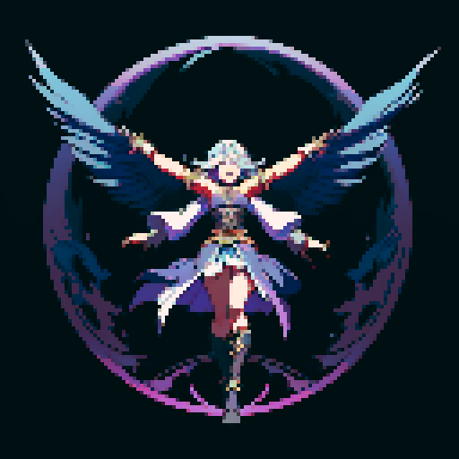 full-body image, sorceress facing right, sorceress ready to fight, evil sorceress, floating, arms out, magic circles, magic power, spell, evil sorceress, evil witch, magic symbols, ultimecia, final fantasy, sRGB, pixel art