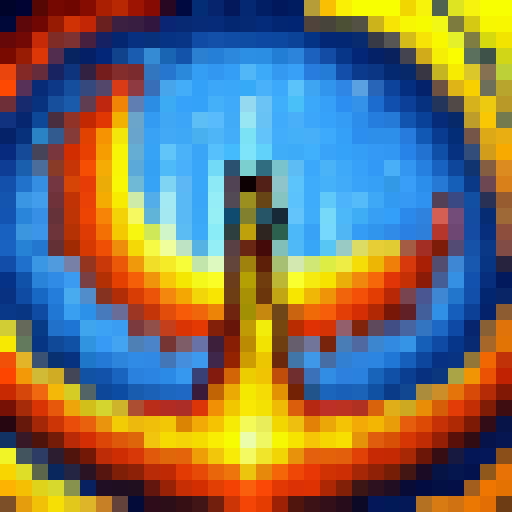 A shimmering sapphire dragon, perched atop a jagged crystal spire, surveys a sprawling cityscape below, rendered in intricate pixel art.